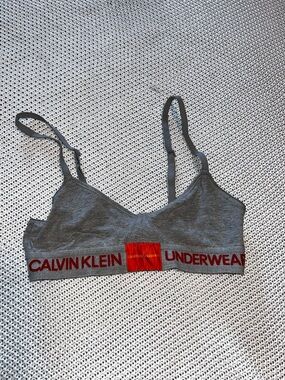 Calvin Klein Gray Bralette with Red Logo Band